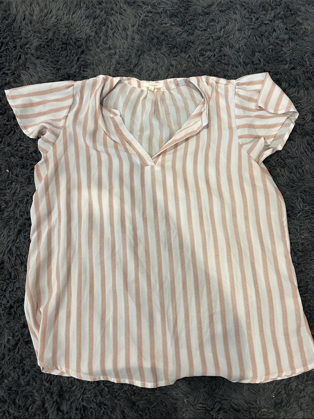Maurices Pink and White Striped V-Neck Short Sleeve Blouse